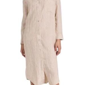 Faherty Linen Laguna Maxi dress in a golden sun stripe pattern and 100% linen